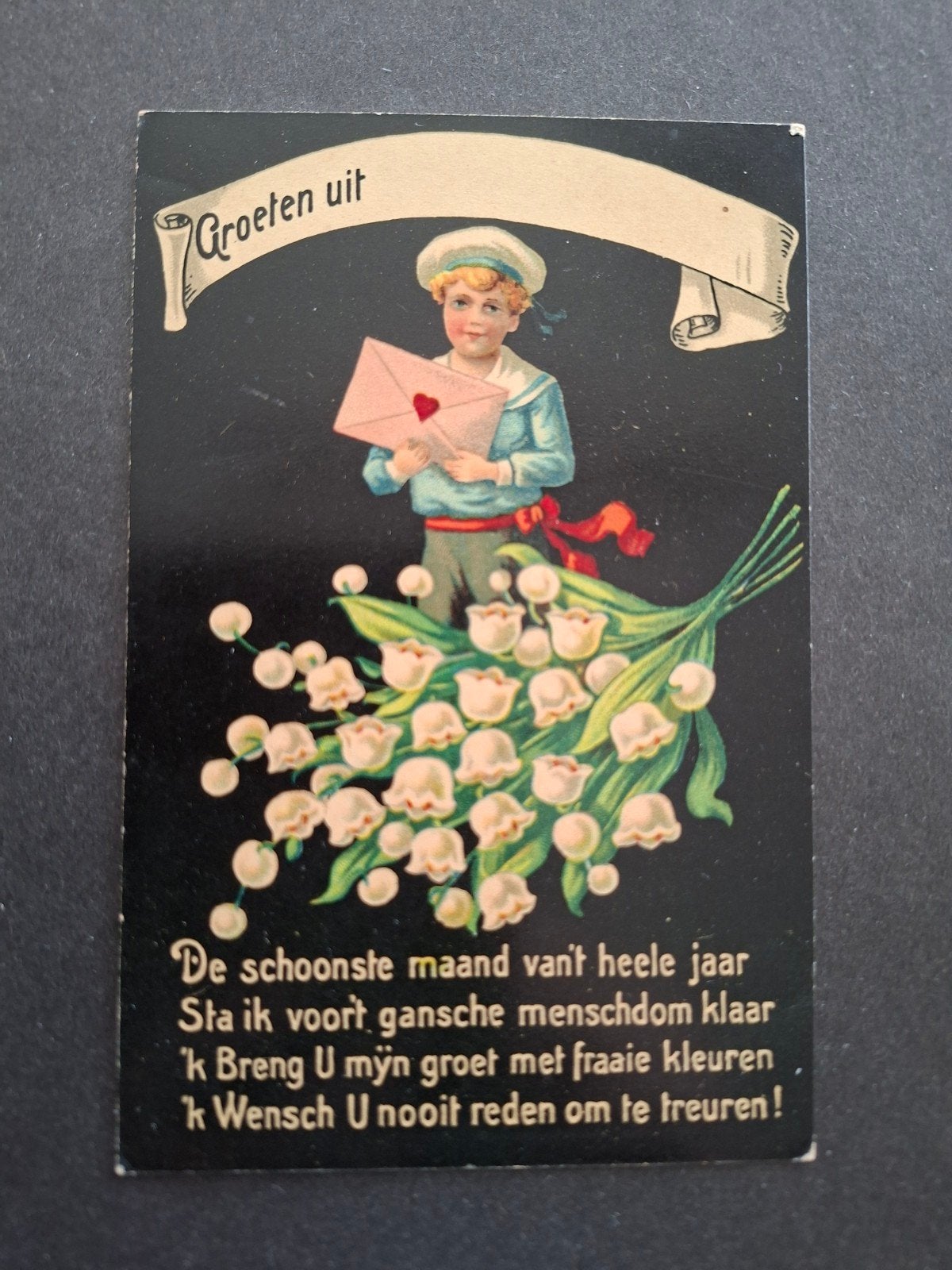 Groeten uit ..Matroosje met brief,lelietjes van Dalen, rijm, Verzenden, Overige thema's