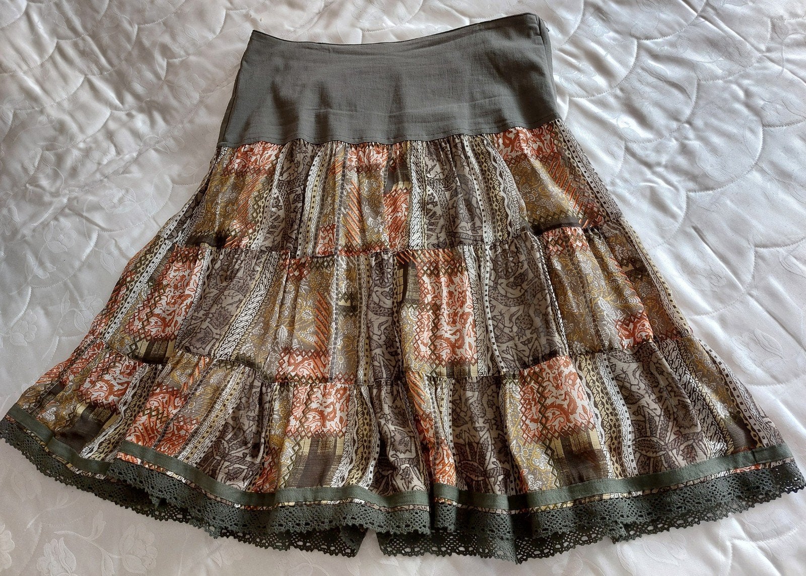 Heuprokje, maat 42, mosgroen met oranje, maat 42, Kleding | Dames, Maat 42/44 (L), Oranje, Ophalen of Verzenden, Gedragen