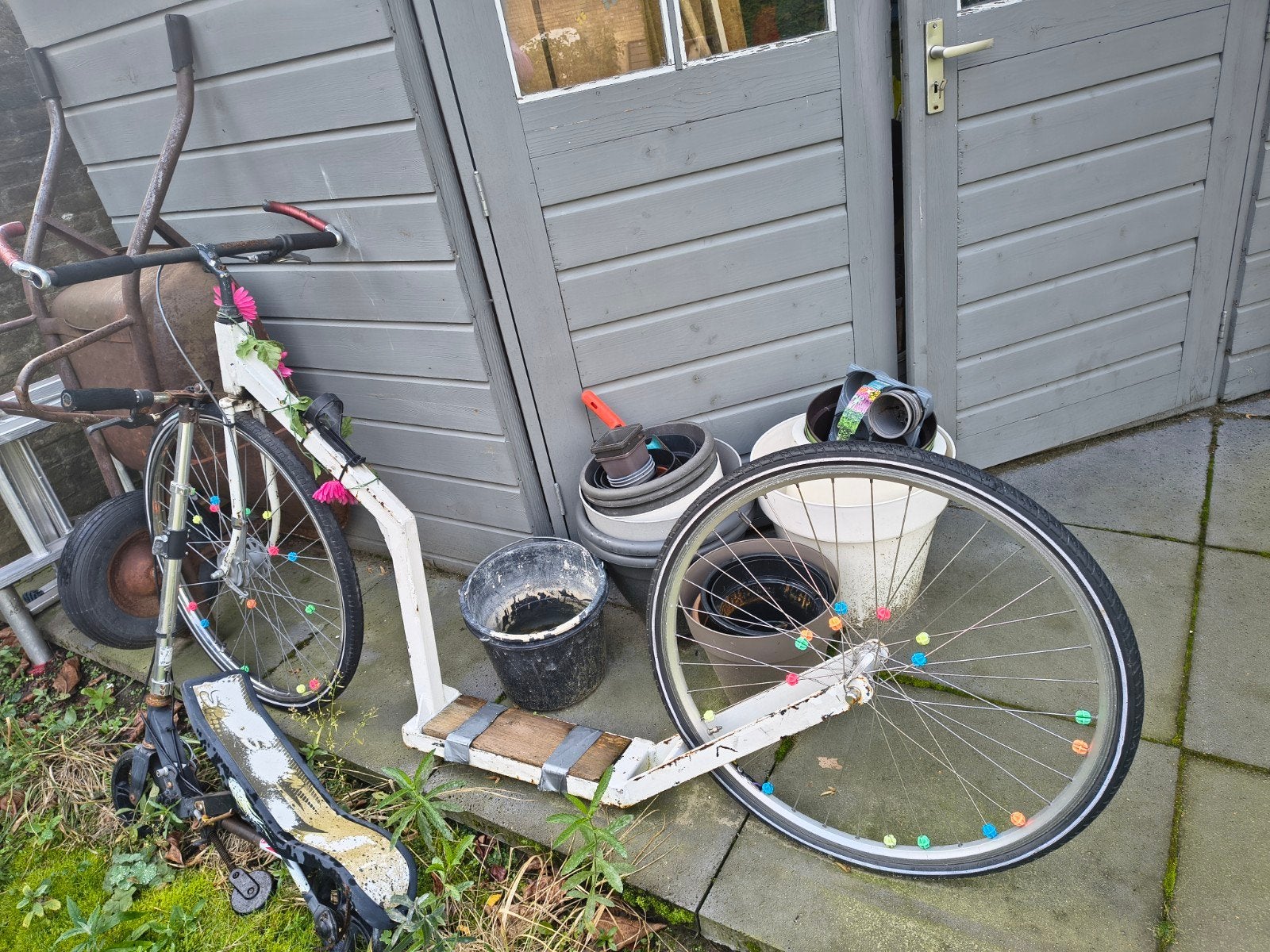 Unieke handgemaakte step met grote wielen, Fietsen en Brommers, Ophalen of Verzenden, Gebruikt, Gewone step, Handgemaakt