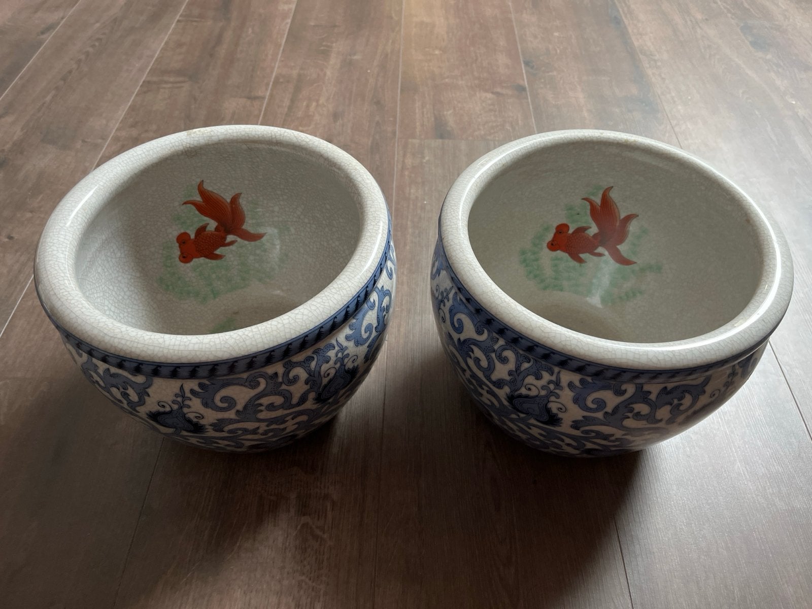 Set van 2 decoratieve potten met goudvismotief, Ophalen