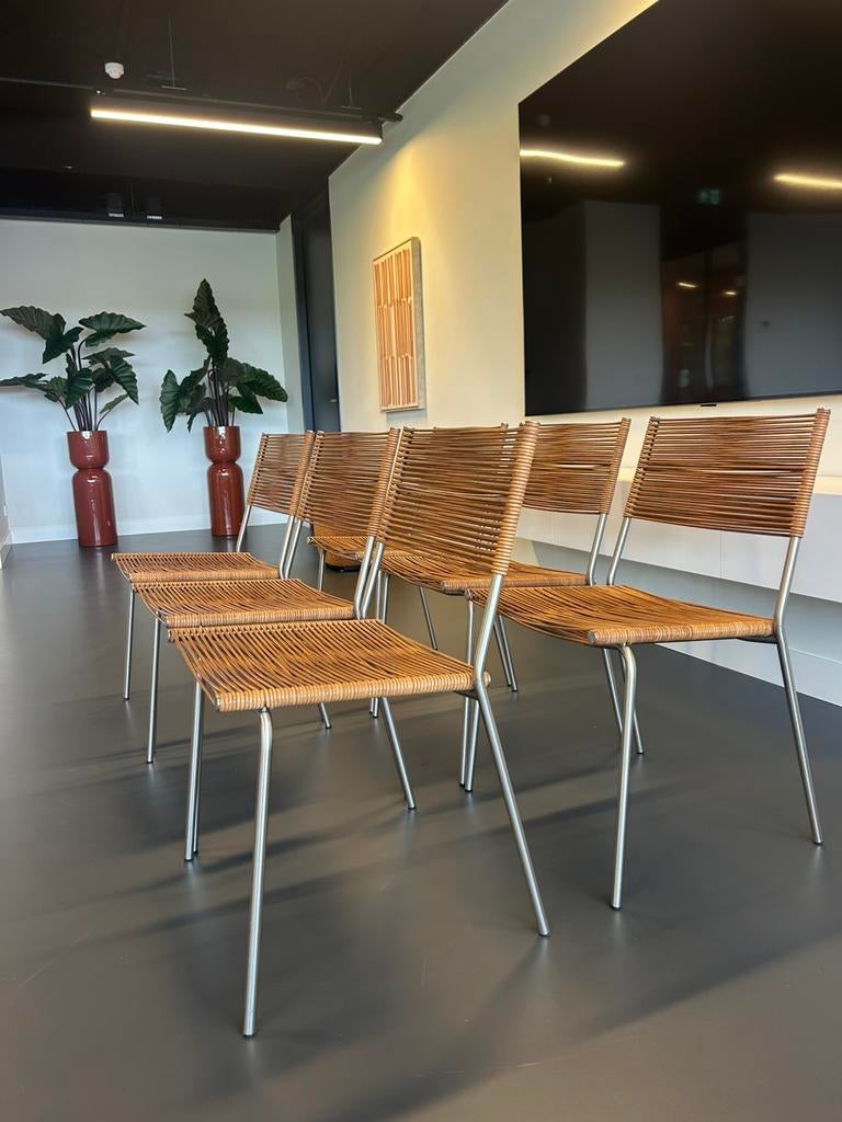 6 x Pierantonio Bonacina Miss B Chair van Tito Agnoli, Ophalen, Gebruikt, Bruin, Leer