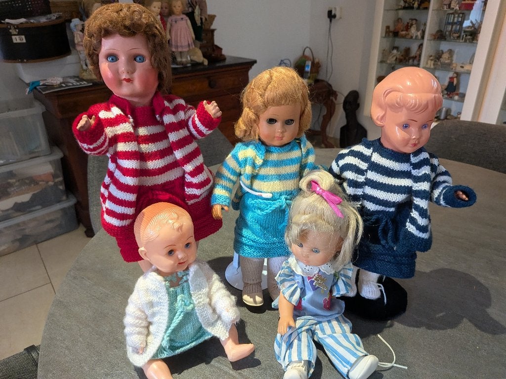 lot oude poppen 5 stuks 40,30,30,25 en 25 cm groot !, Ophalen of Verzenden, Gebruikt, Pop