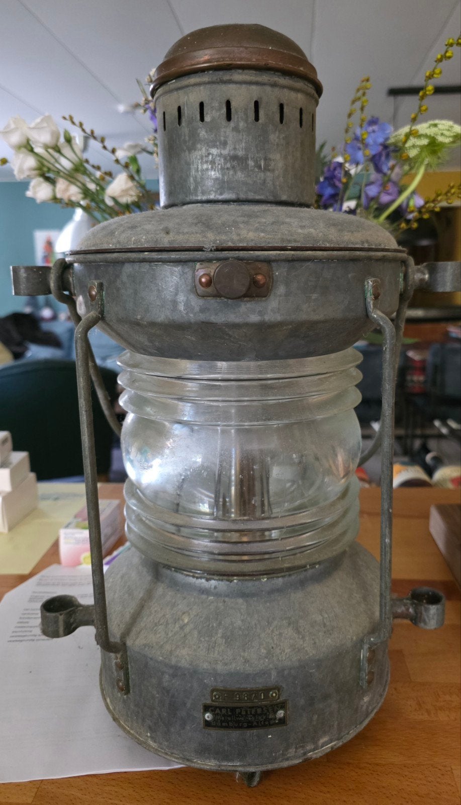 Antieke scheepslamp Carl Petersen Hamburg-Altona, Antiek en Kunst, Ophalen of Verzenden