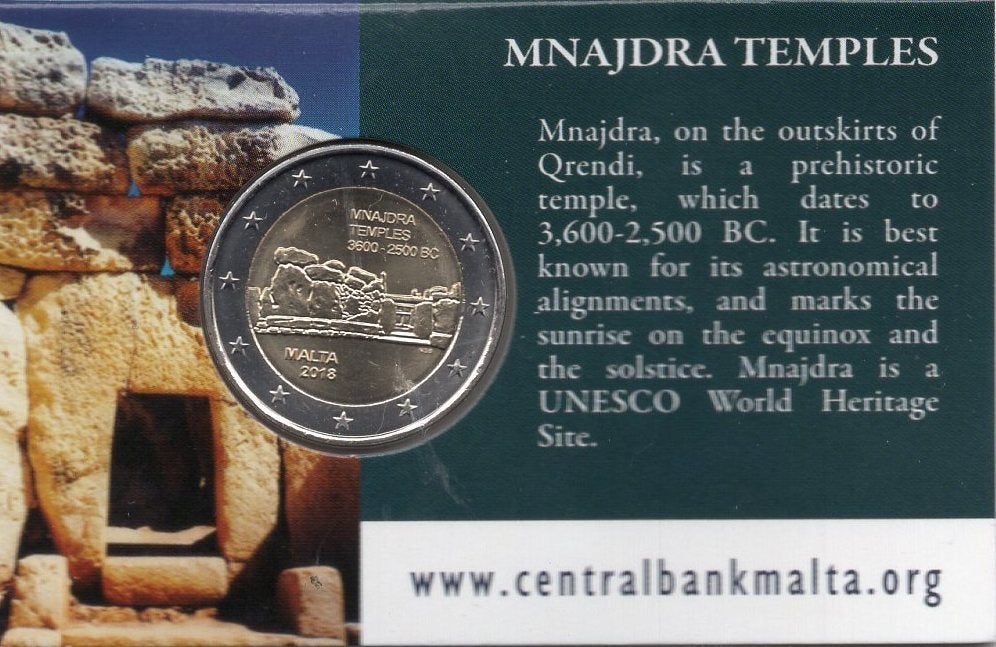 2 Euro Malta 2018 - Mnajdra Tempels - BU Coincard, Verzenden, Malta, 2 euro, Losse munt
