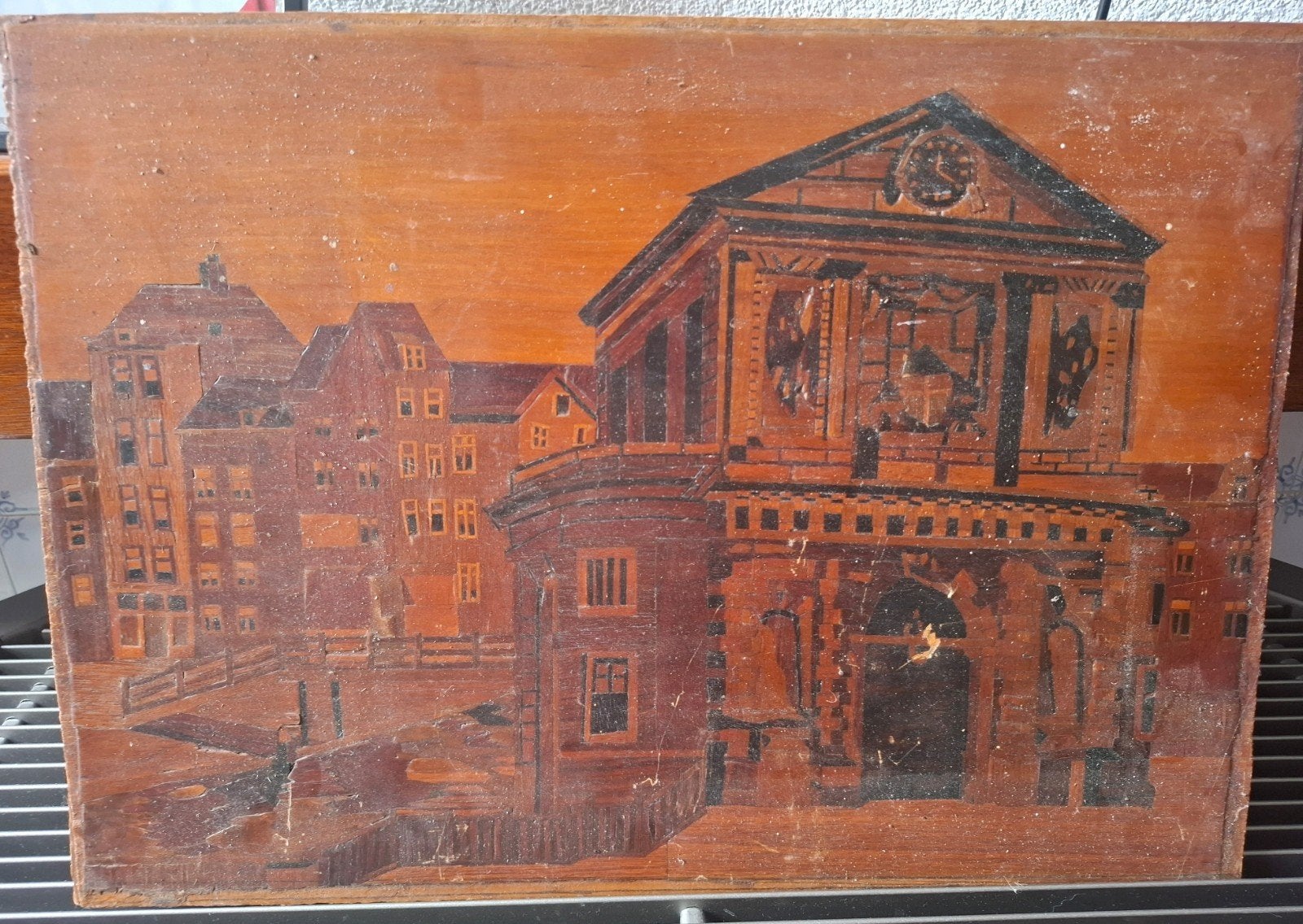 geschilderd op een houten plaat, Antiek en Kunst, Ophalen of Verzenden