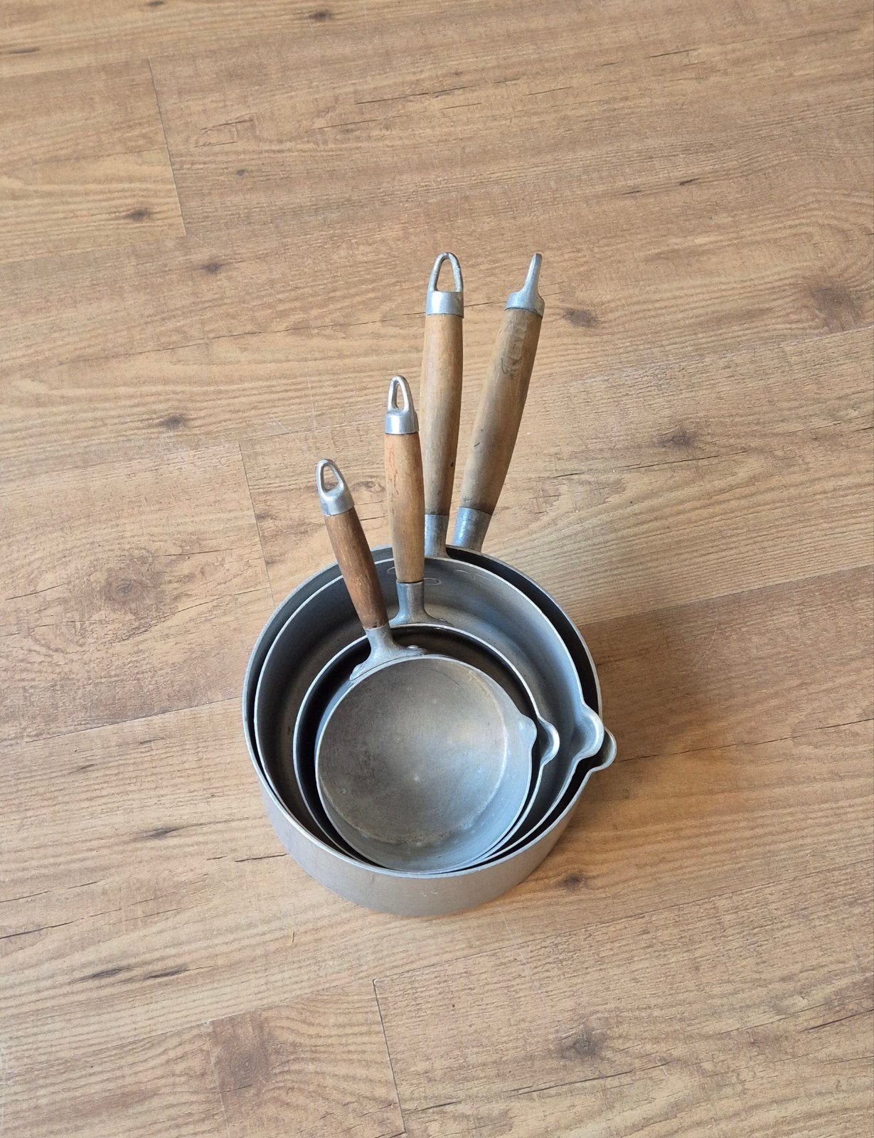 Vintage steelpannen set 4 stuks, Antiek en Kunst, Ophalen of Verzenden