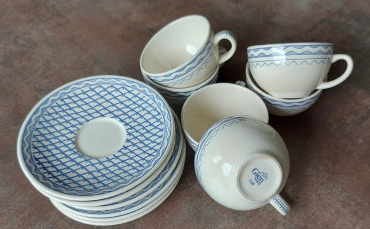 Gien Aurélie Bleu theekop en schotel 6 sets, Ophalen of Verzenden