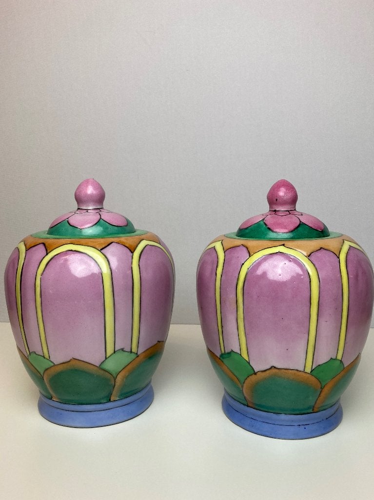 Prachtige Set Art Déco Gemberpotten  – Stijl Clarice Cliff, Ophalen of Verzenden