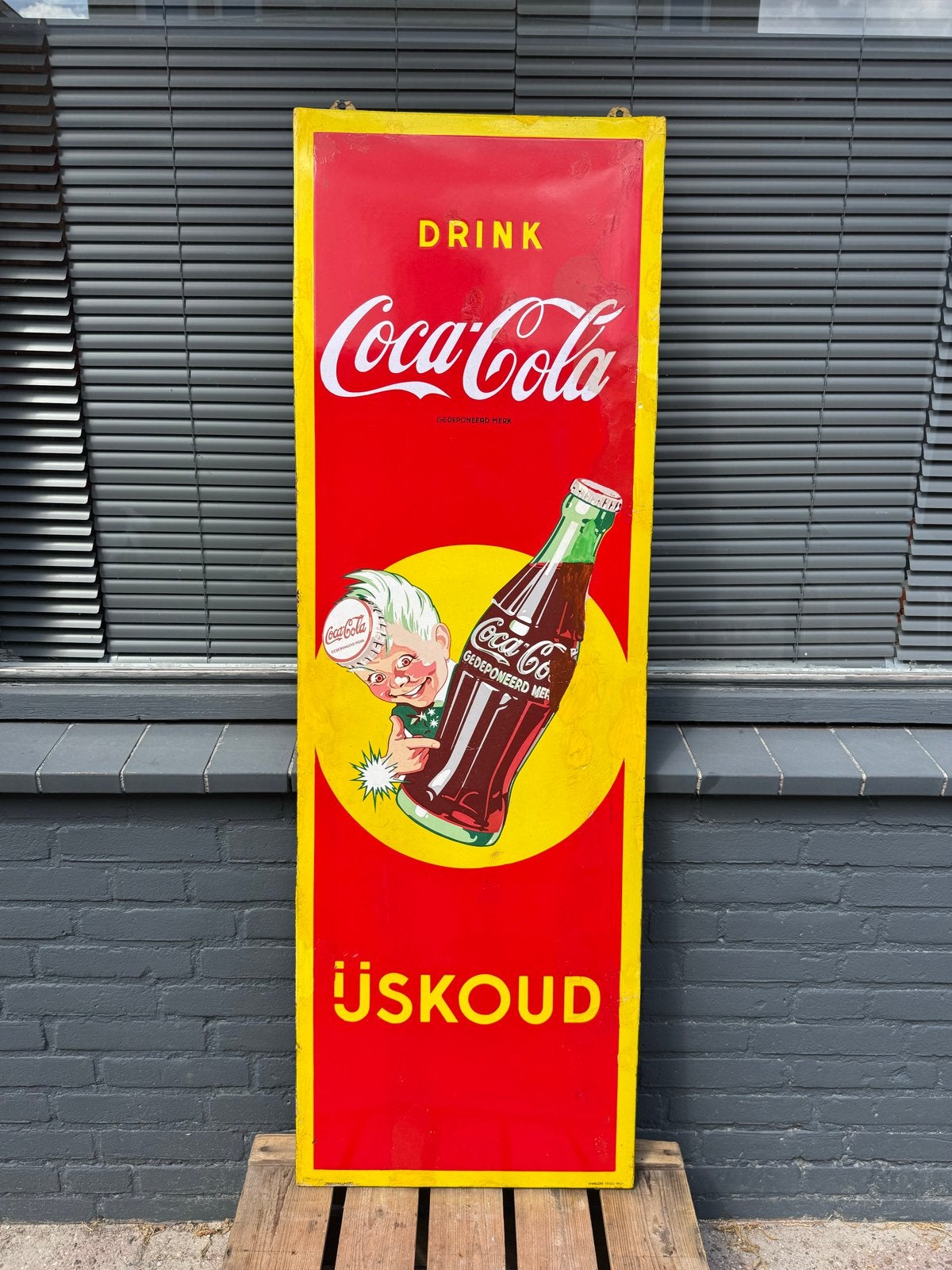 Vintage Coca-Cola Emaille Reclamebord - IJskoud, Antiek en Kunst, Ophalen