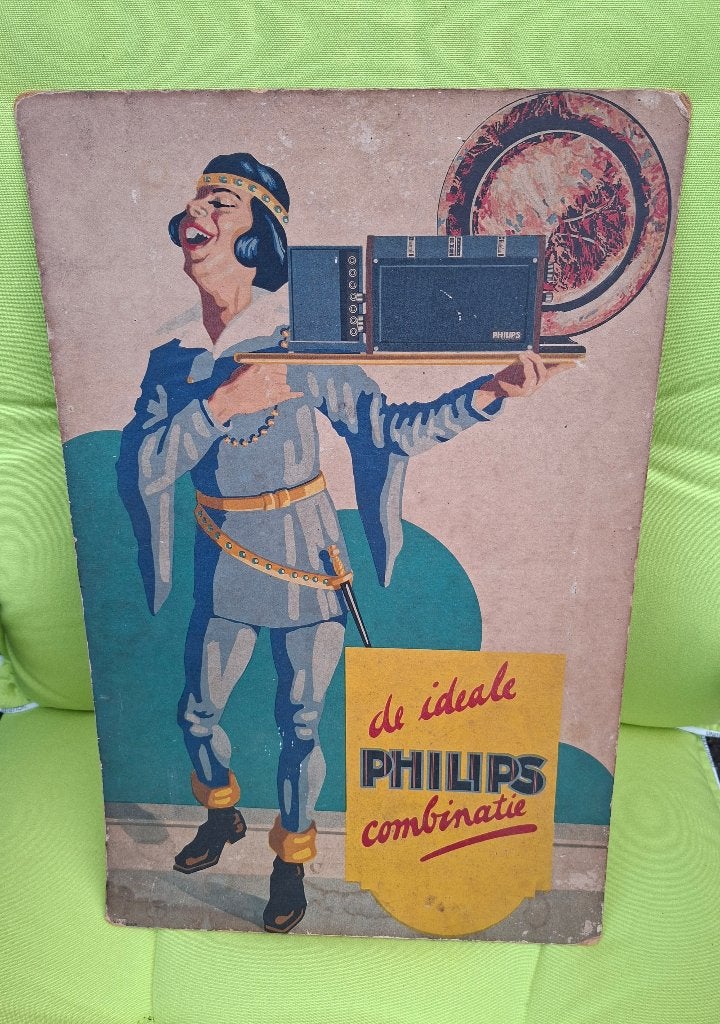 Oude kartonnen reclame Philips radio combinatie, Ophalen of Verzenden, Gebruikt, Reclamebord