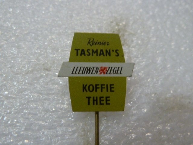 Vintage Reinier Tasman's Leeuwenzegel Koffie Thee Speldje, Ophalen of Verzenden, Gebruikt, Merk, Speldje of Pin