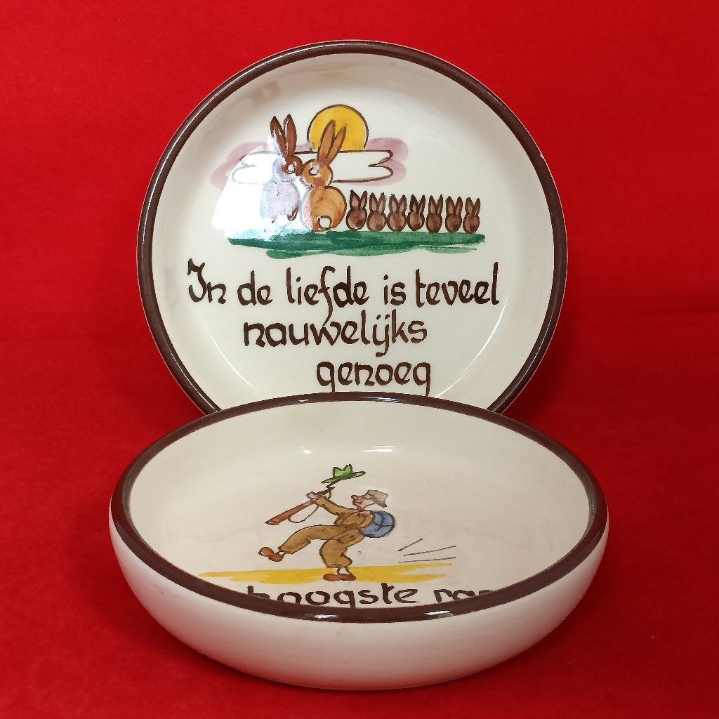 Vlieg-uut Holland - ronde schaaltjes met spreuken 467 en 686, Antiek en Kunst, Ophalen of Verzenden