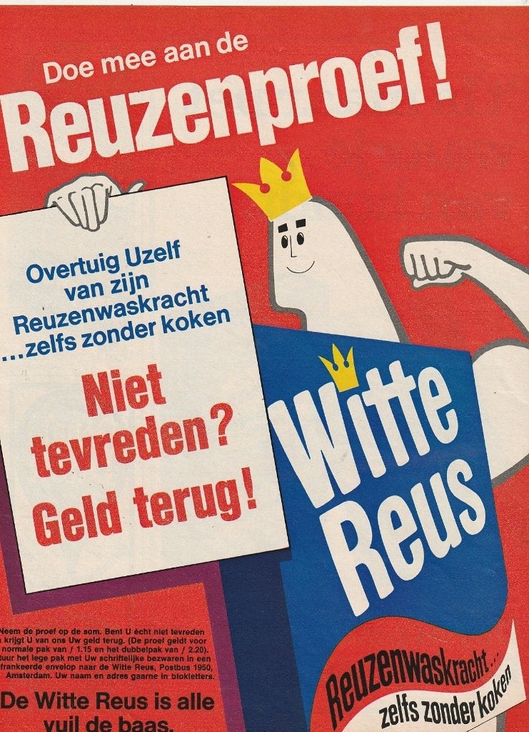 Retro reclame 1968 Witte Reus wasmiddel de reuzenproef, Verzenden, Overige typen