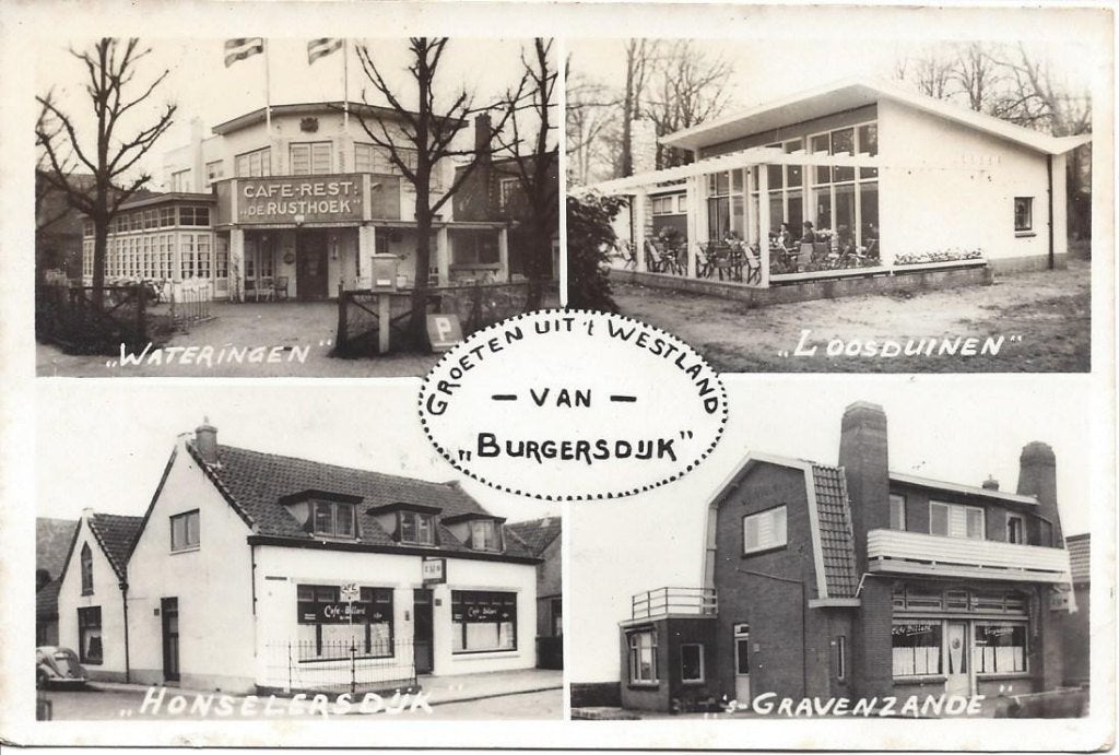 Westland, Groeten uit, o.a. Honselersdijk, gelopen 1964, Verzamelen, Ansichtkaarten | Nederland, Ophalen of Verzenden, 1960 tot 1980