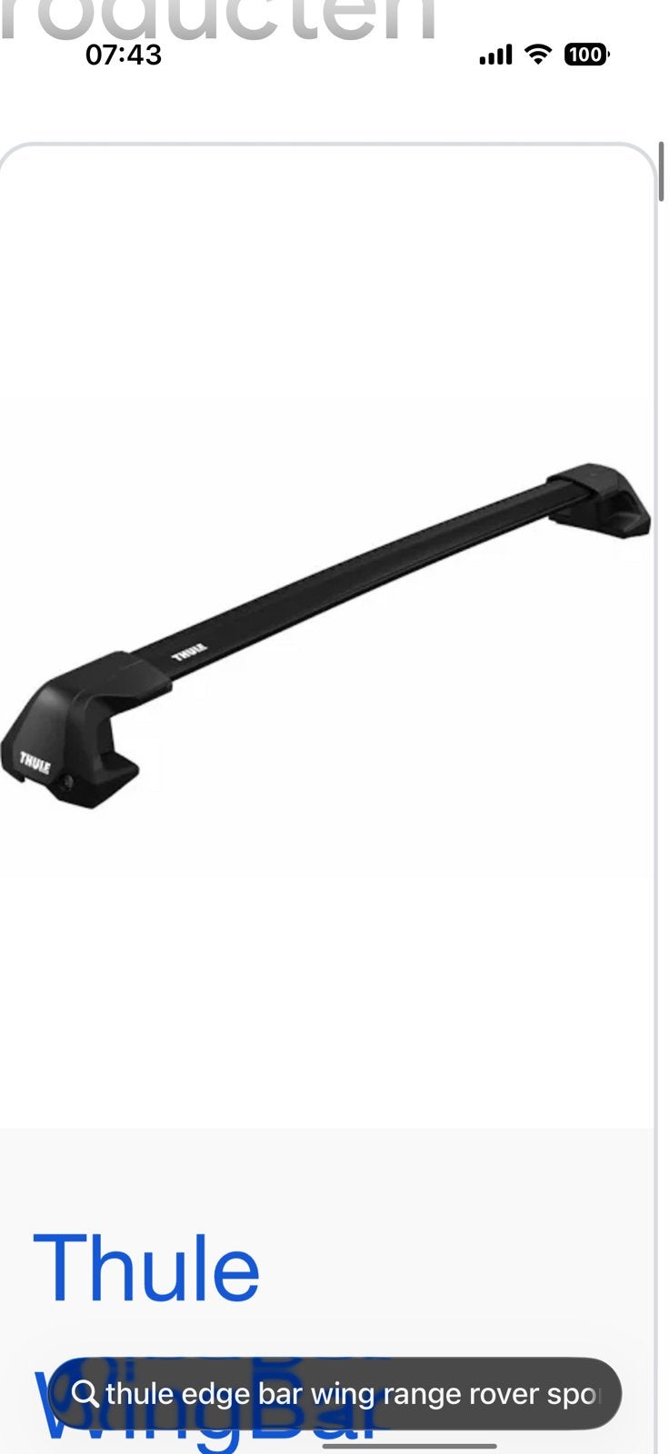 Thule wingbar edge range rover sport, Auto diversen, Dakdragers, Ophalen of Verzenden, Zo goed als nieuw