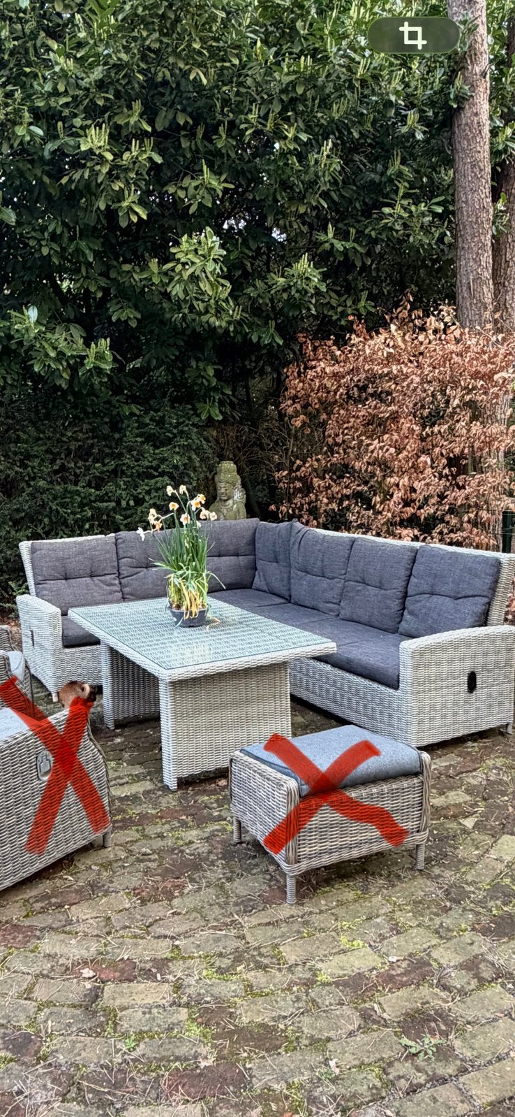 Tuinbank met tafel en kussens hoekbank verstelbare rug, Tuin en Terras, Ophalen, Zo goed als nieuw