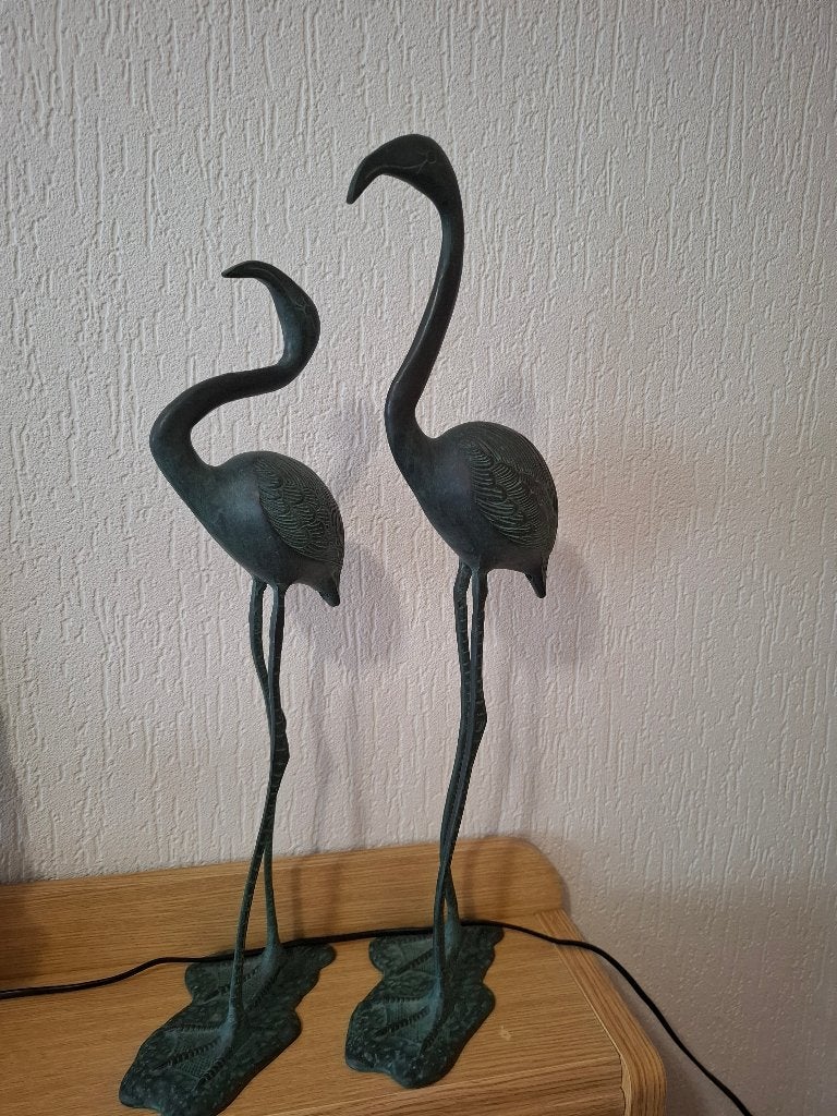 Bronzen flamingo's, Ophalen, Zo goed als nieuw, Groen, Natuurlijk materiaal