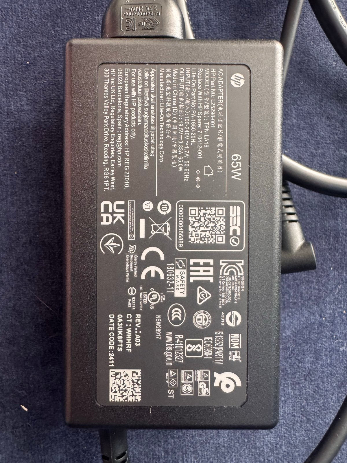 Originele HP 65W Smart AC Adapter TPN-LA15 L25298-001, Ophalen of Verzenden, Nieuw