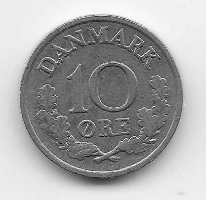 Denemarken 10 øre 1956 KM# 841.2, Ophalen of Verzenden, Overige landen, Losse munt