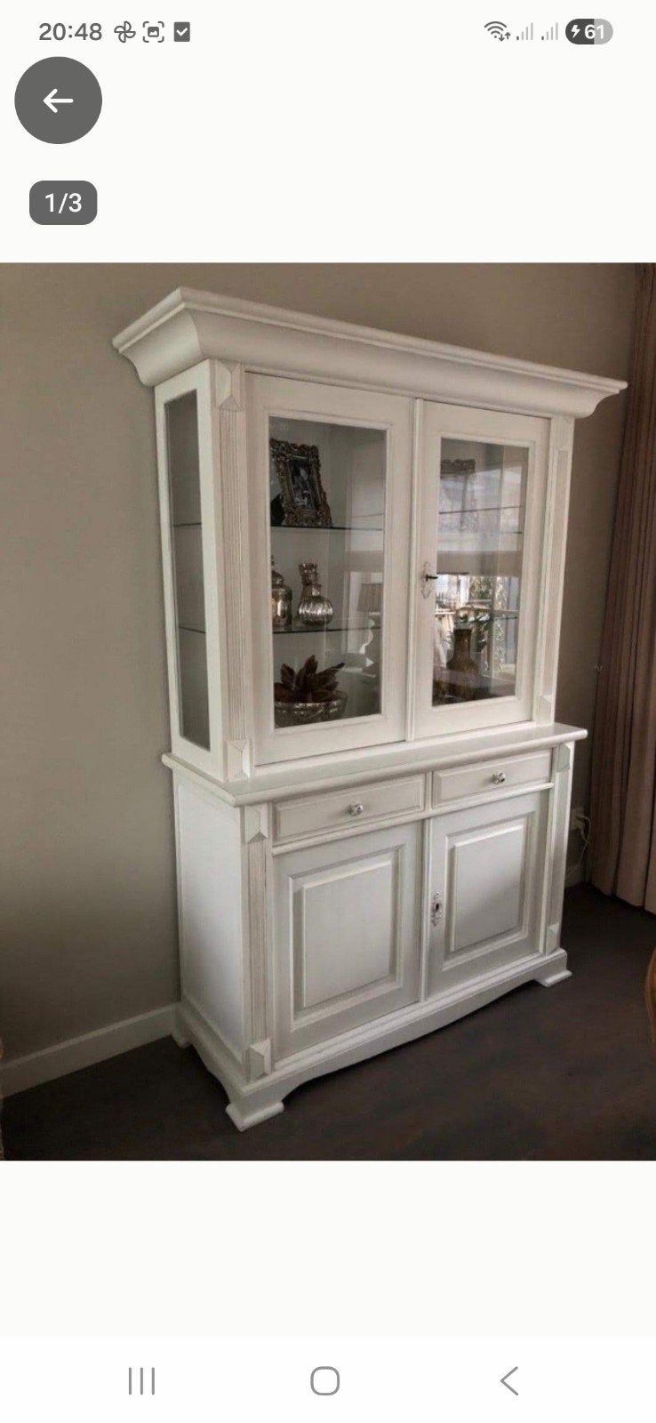 Witte vitrinekast, Gebruikt, 100 tot 150 cm, Met lade(s), Overige houtsoorten