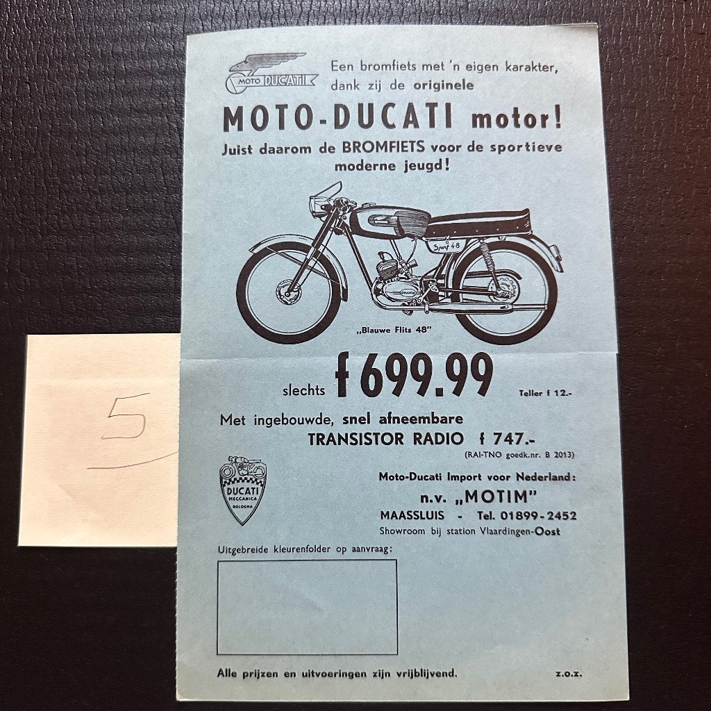 #5) DUCATI Moto-Ducati - 1960 - Motor Bromfiets Folder, Verzenden, Gelezen, Folder