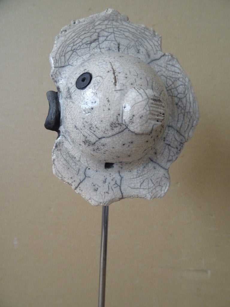 Vintage beeld vis kogelvis raku beeld keramiek PvW 37cm, Antiek en Kunst, Handgemaakt, Ophalen of Verzenden, 20 - 50 cm, Steen of Keramiek