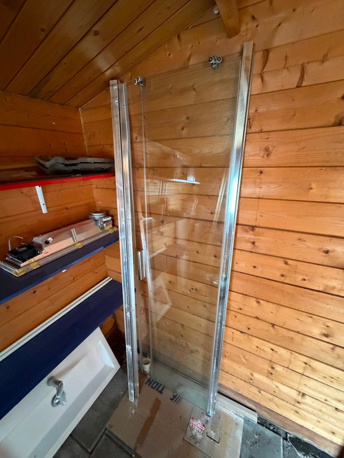 Glazen douche-schuifdeur, twee delen, elk 55x99, Ophalen, Gebruikt
