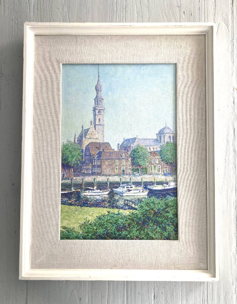 Veere, Olieverfschilderij., Antiek en Kunst, Paneel, Impressionistisch, Ophalen of Verzenden, Olieverf