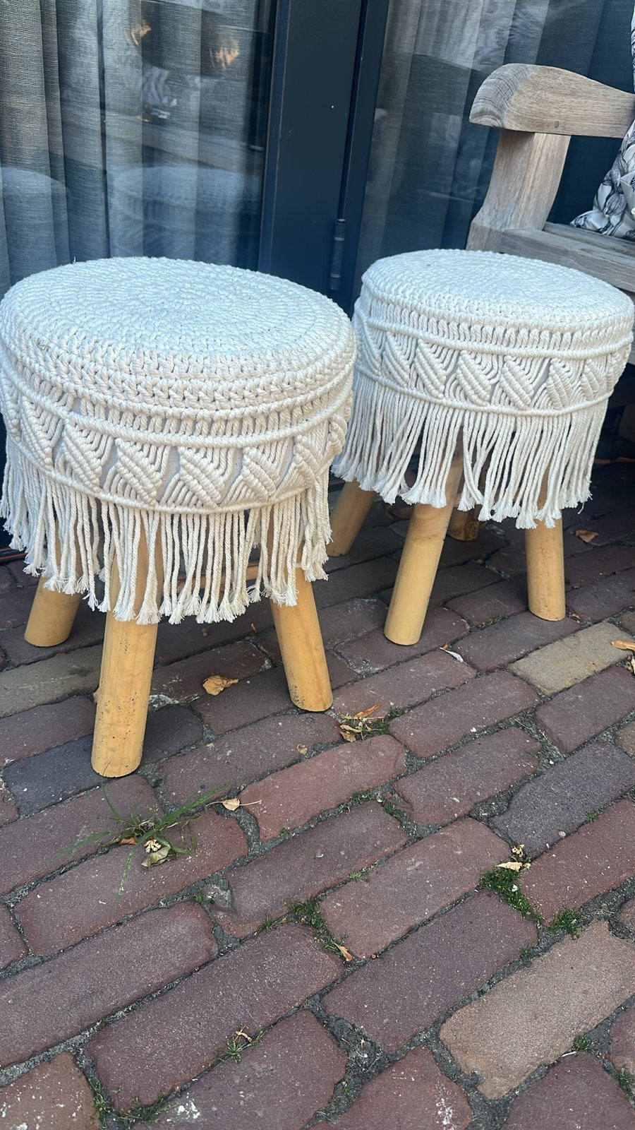 Set van 6 Ibiza krukjes - Macramé design, Ophalen, Zo goed als nieuw, Hout