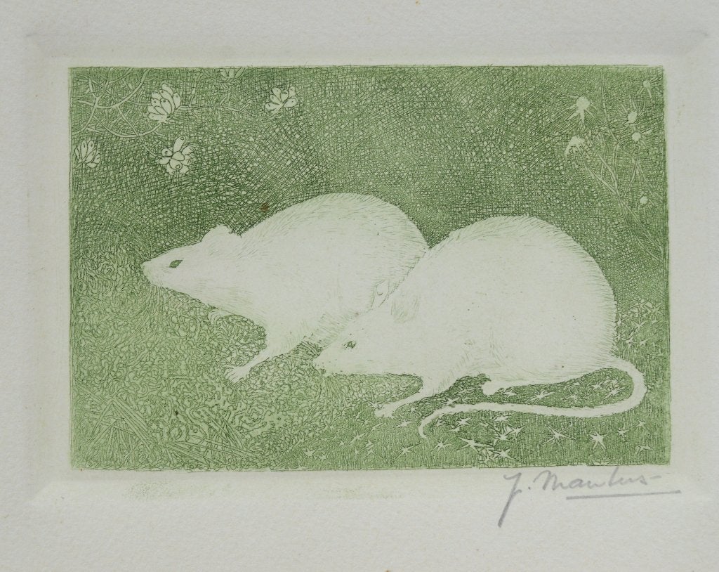 Ets , Jan Mankes,  2 muisjes, Ets, Ophalen of Verzenden, Gesigneerd, 12 cm