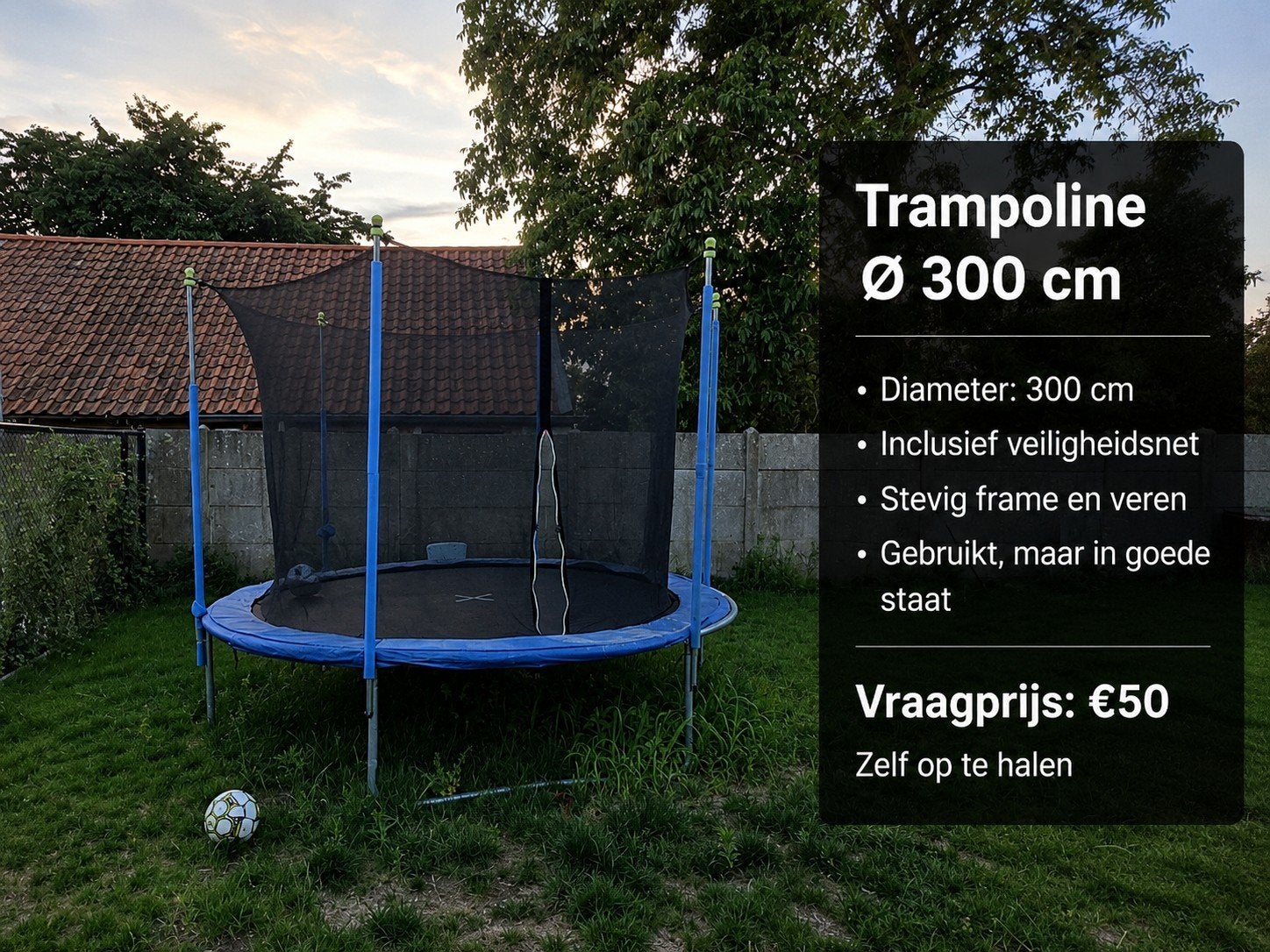 Trampoline Ø 300 cm met veiligheidsnet, Ophalen, Gebruikt