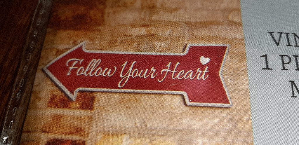 Metalen plaat in reliëf Follow your heart, Ophalen of Verzenden, Nieuw, Metaal, Reclamebord