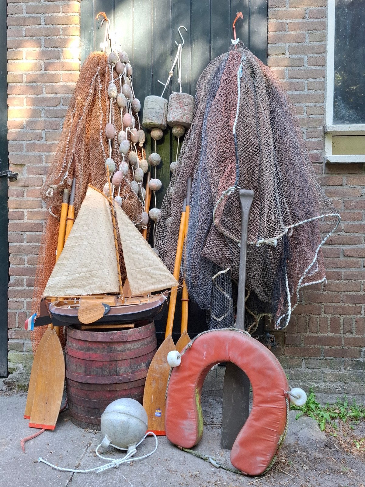 Oude vintage visserij decoratie etalage houten peddels boei, Gebruikt, T, Ophalen of Verzenden, N