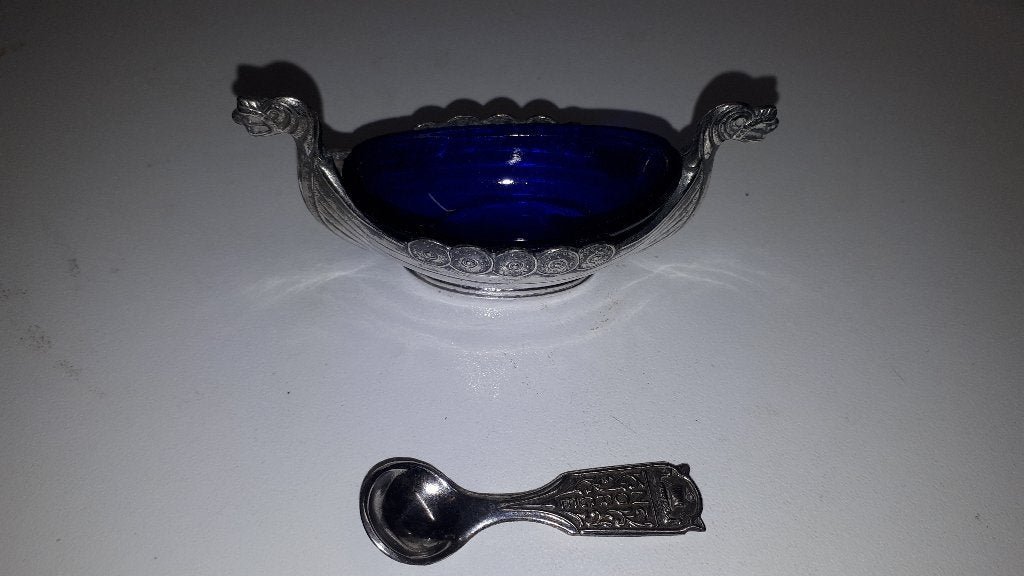 Verzilverd zoutvat in de vorm van een Vikingschip, Antiek en Kunst, Ophalen of Verzenden