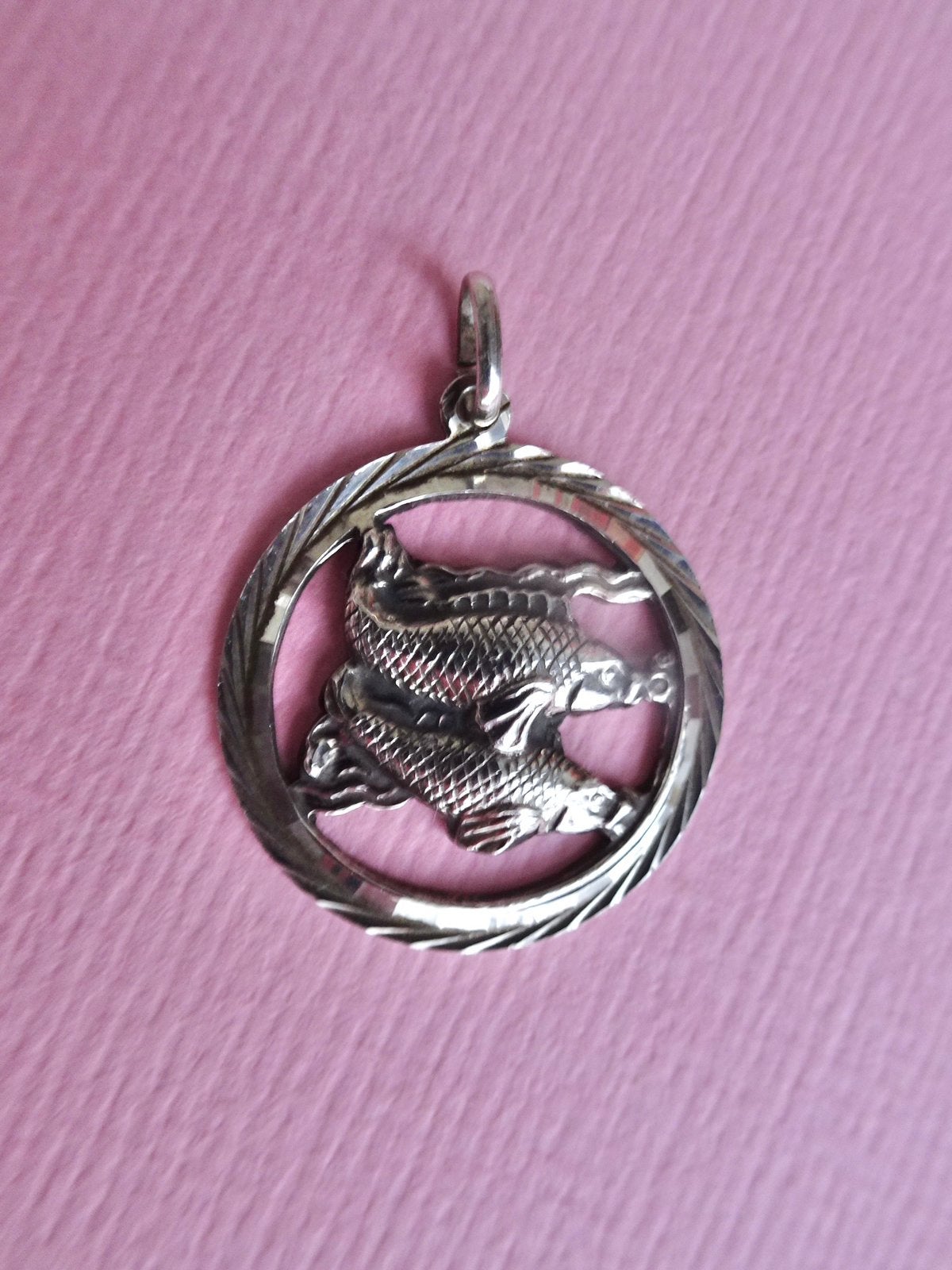 jwg Vintage 60s Vissen sterrenbeeld ketting hanger zilver, Verzenden, Zilver, Hanger
