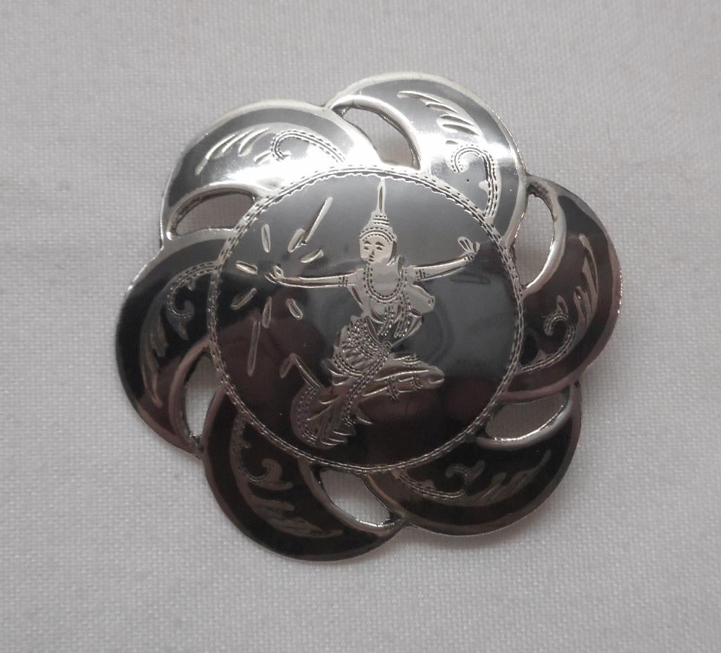 Zilveren antieke broche met grijs emaillen nr.1636