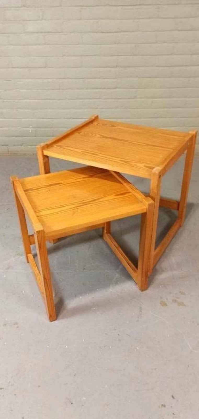 Vintage grenen mimiset bijzettafels, Ophalen, Tweedehands, Hout, Tweedehands