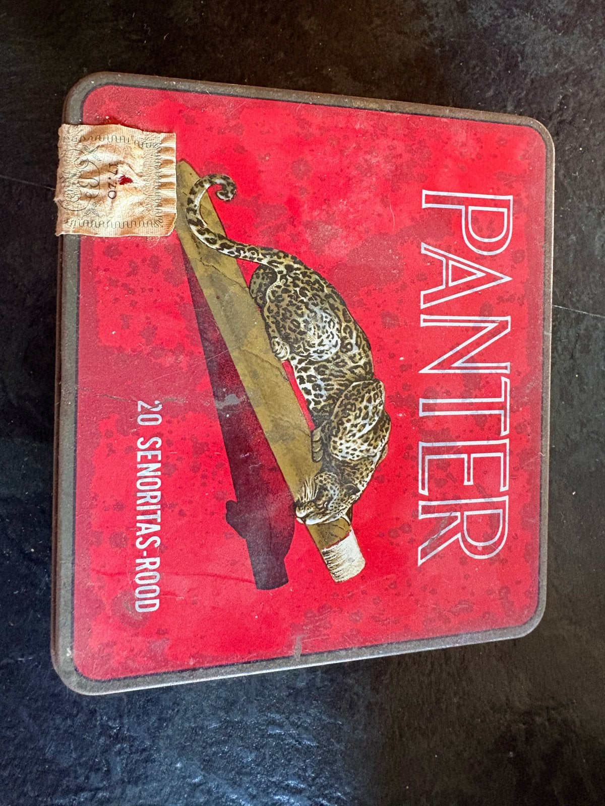 Vintage Panter Senoritas Rood sigarenblikje, Ophalen, Gebruikt, Overige, Overige merken