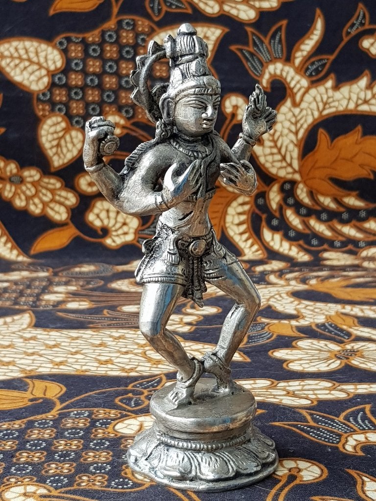 Mooi oud zilverbrons beeldje uit India van Shiva 15,5 cm., Antiek en Kunst, Kunst | Niet-Westerse kunst, Zilver, India, Ophalen of Verzenden