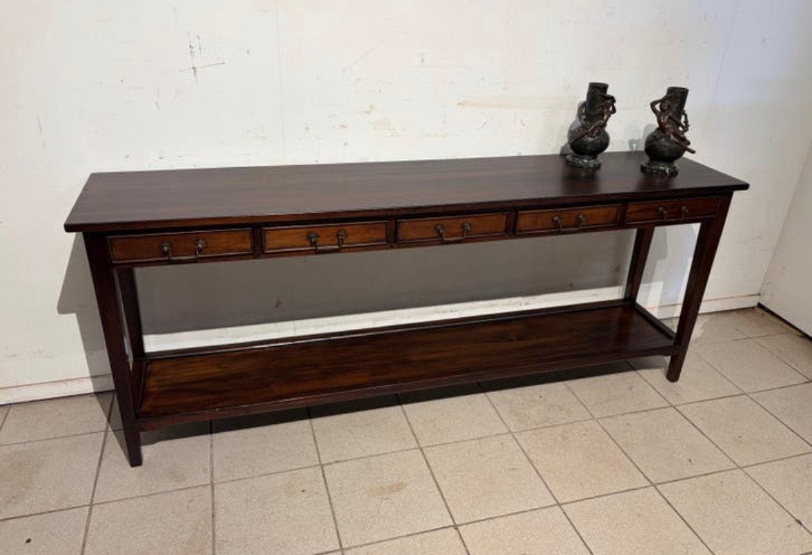 Prachtige massief mahonie wandtafel in Engels model 200 br., Ophalen, 200 cm of meer, Zo goed als nieuw, 25 tot 50 cm