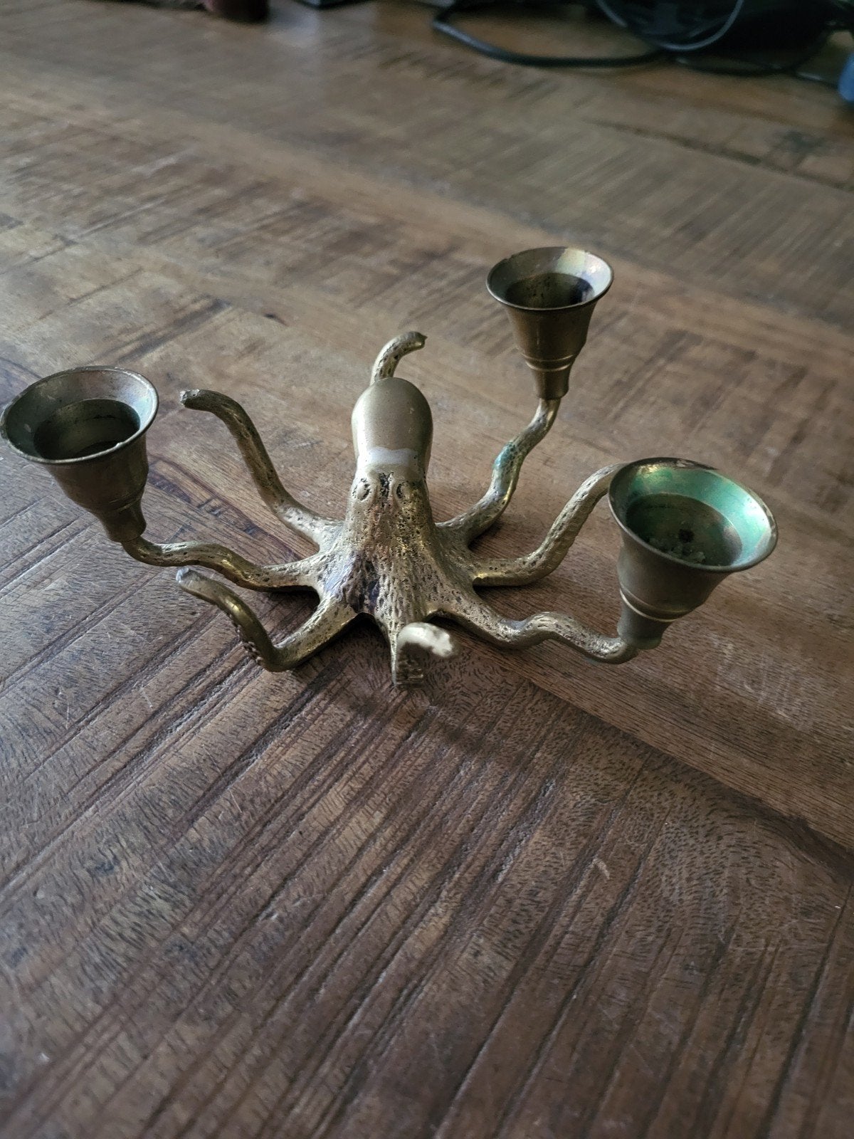 Unieke Octopus Kandelaar voor 3 Kaarsen - Bronskleurig, Antiek en Kunst, Ophalen of Verzenden