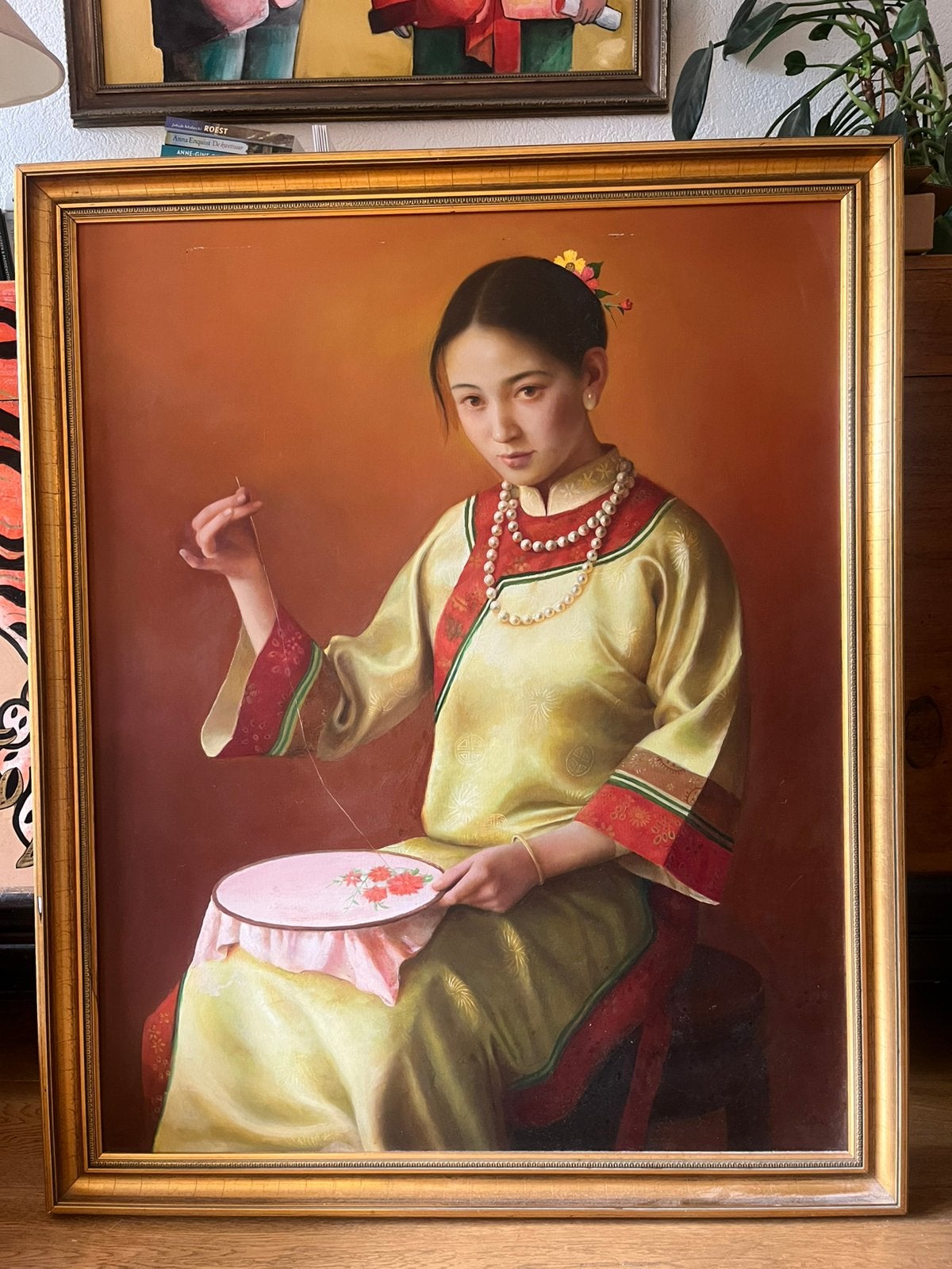 Kuang Jian (匡剑) Embroider Lady (绣罗帕), Doek, Portret of Personen, Ophalen of Verzenden, Olieverf