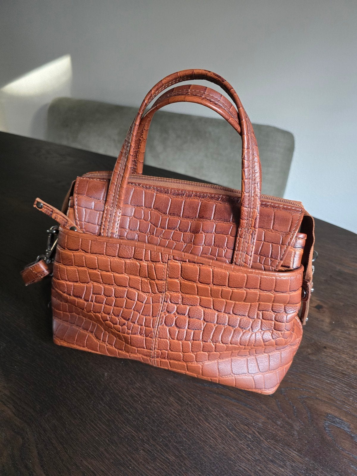 Cognac bruine leren hand/schouder tas merk Berba, Ophalen of Verzenden, Zo goed als nieuw, Bruin, Handtas