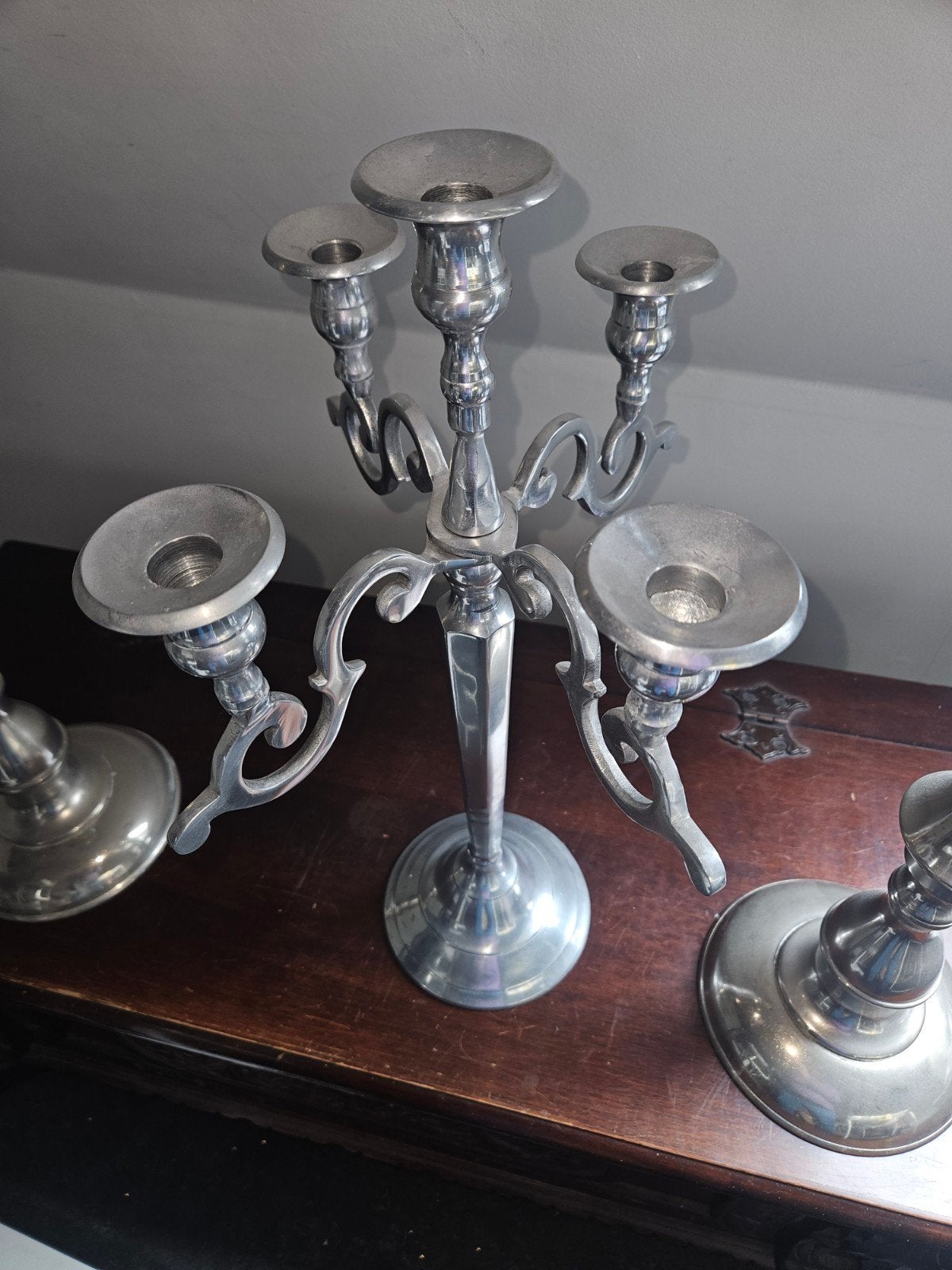 Kandelaar zilver kleur, Antiek en Kunst, Ophalen of Verzenden, Zilver