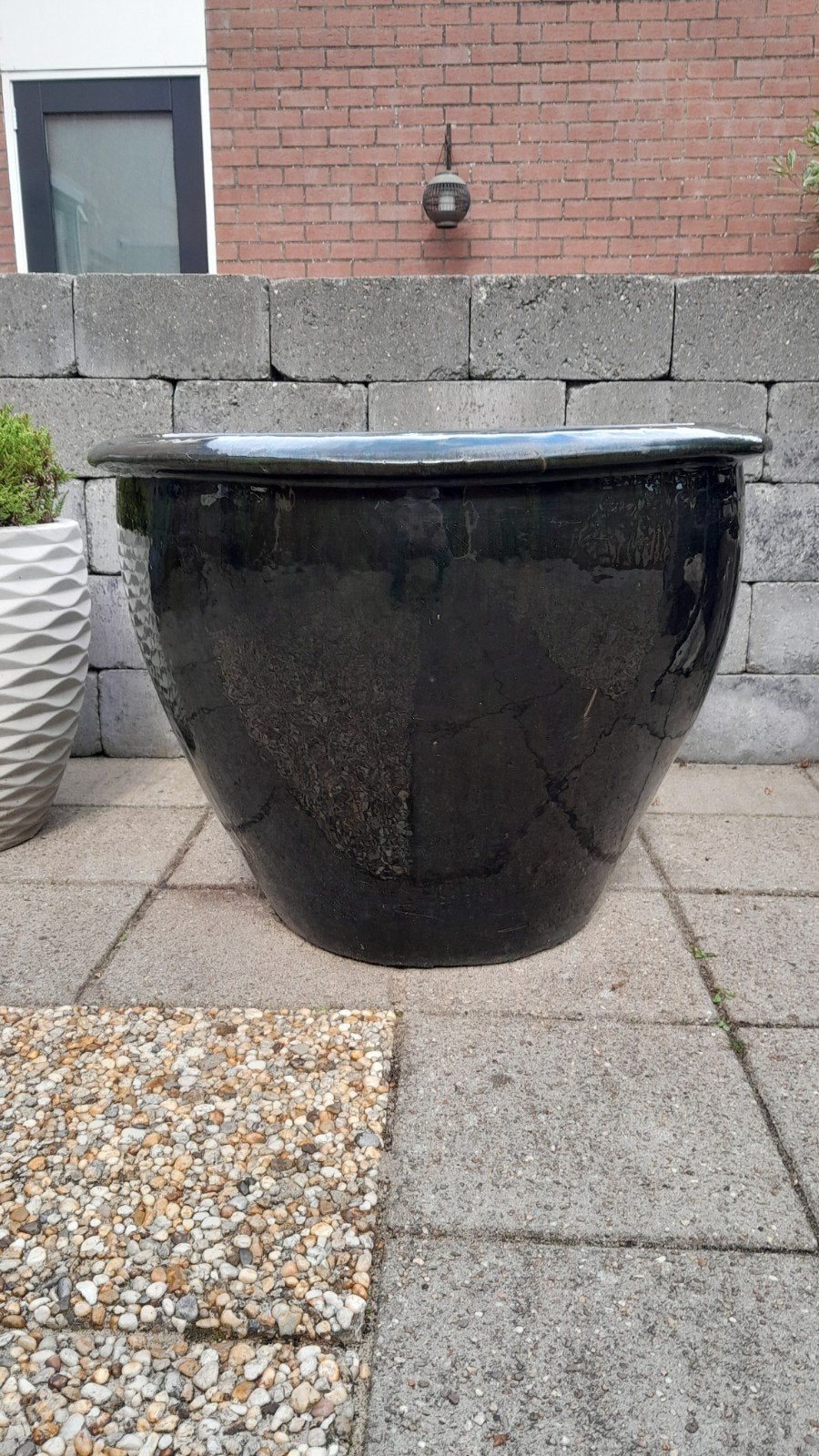 Grote groene geglazuurde bloempot - 60 cm diameter, Ophalen, Gebruikt, 40 cm of meer, Rond