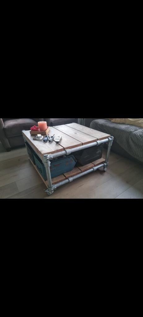 Prachtige steigerhouten steigerbuis steigerpijp salontafel!, Ophalen, 50 tot 100 cm, 50 tot 100 cm, Zo goed als nieuw