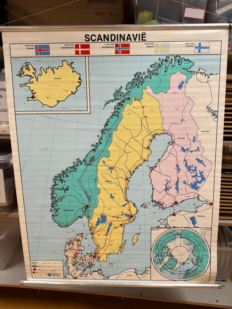 Vintage Schoolkaart Scandinavië - Nette Staat, Ophalen, Europa Overig, 1800 tot 2000, Landkaart