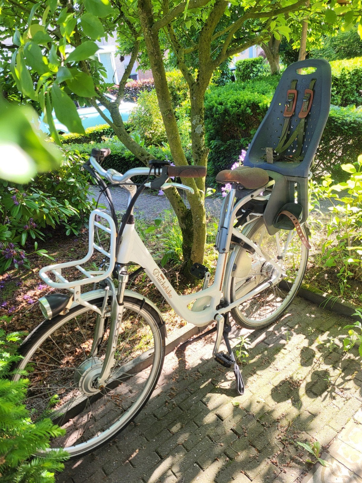 Dutchbike elektrische fiets met kinderzitje, Gebruikt, 51 tot 55 cm, 30 tot 50 km per accu, Ophalen