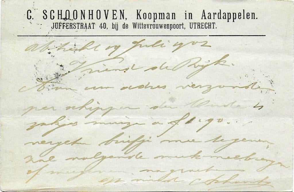 Briefkaart c Schoonhoven Utrecht koopman aardappelen ( a2627, Verzamelen, Ansichtkaarten | Themakaarten, Ophalen of Verzenden