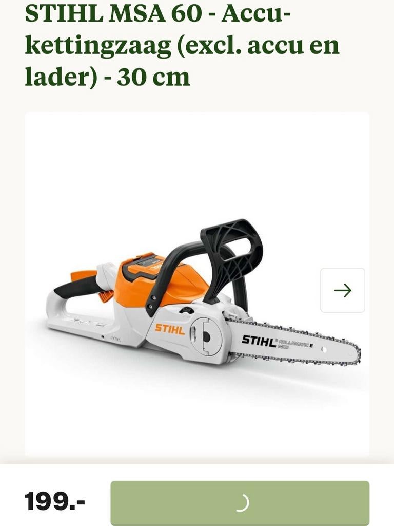Stihl kettingzaag met lader en olie, Tuin en Terras, Handzagen, Ophalen, Nieuw, Boomzaag, Stihl